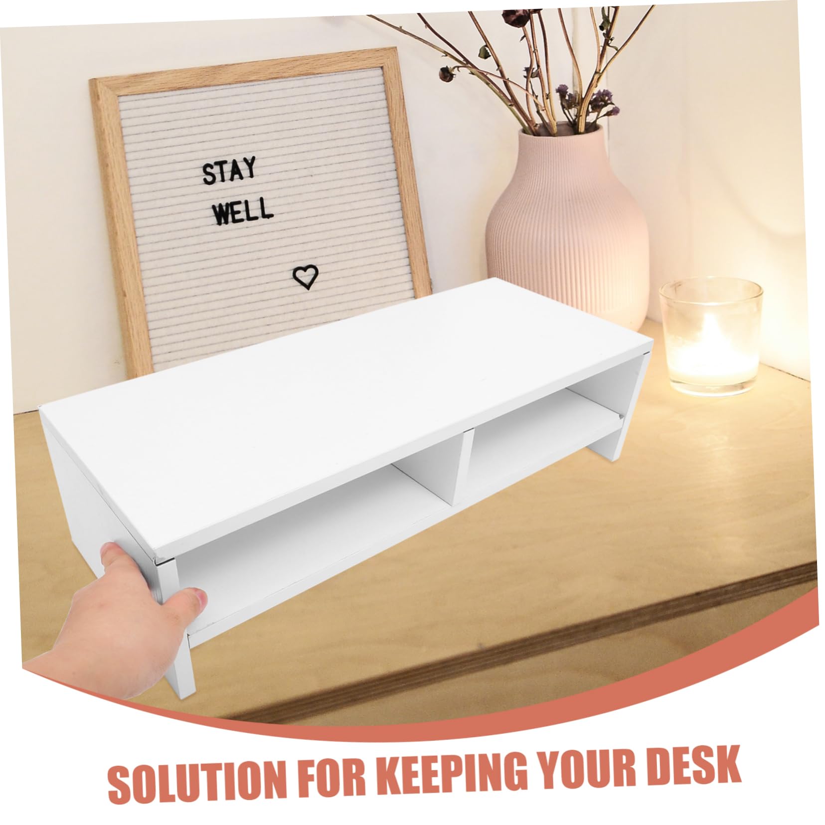 Supporto per Monitor da Scrivania in Legno Bianco Design a Doppio Strato, Rialzo per Computer e Laptop, Organizza Lo Spazio Ufficio in Modo Efficiente e Ordinato