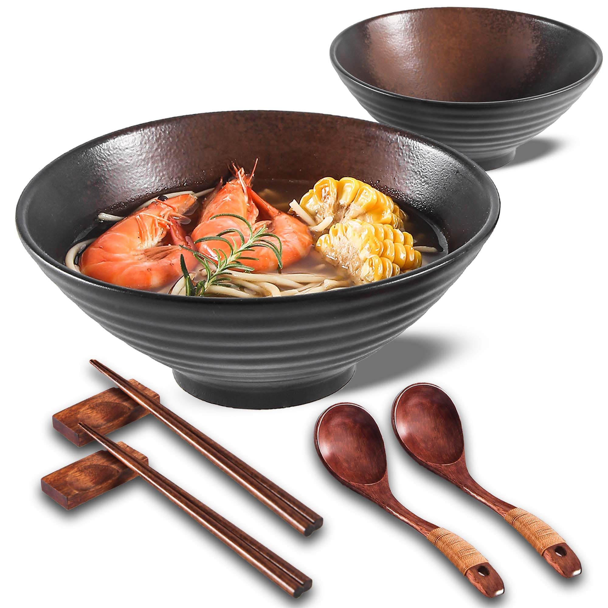 ECLIO Porcelain Ramen Bowl Set of 2-1000ml 34-Oz with Wooden Chopsticks