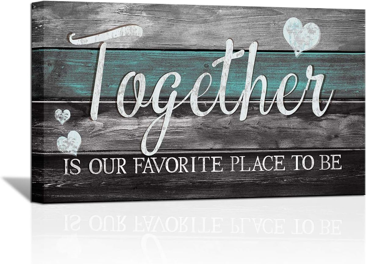 SkenoArt Family Inspirational Quotes Painting Canvas Wall Art Rustic Together is Our Favorite Place to Be Signs Bathroom Bedroom Wall Decor Easy to Hang 20"x36"