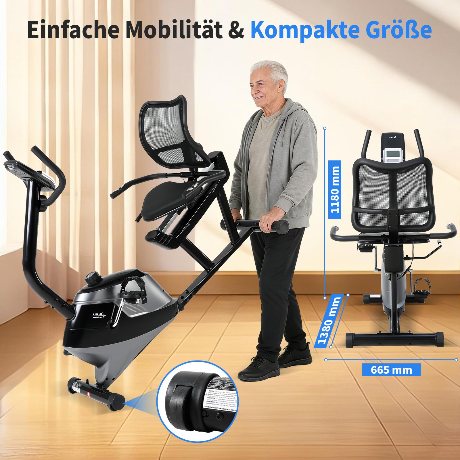 ISE Liegeergometer mit Magnetbremse, Liege Ergometer mit 8 Stufen Magnetischer Widerstand, Pulssensoren/LCD-Display, Liegeergometer Senioren Liegerad Heimtrainer mit Rückenlehne für Zuhause SY-6825
