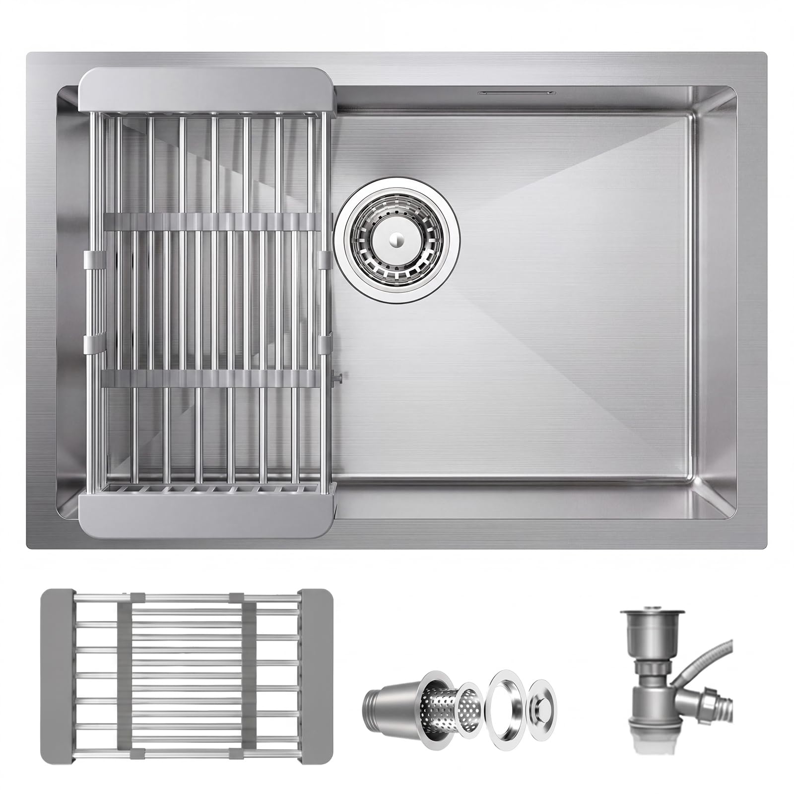 Coubird Kitchen Sink Silver Stainless Steel Undermount Small Single Bowl Kitchen Sink with Drainer Fittings Suitable for Kitchens,Bars and Utility Rooms(50x40cm)