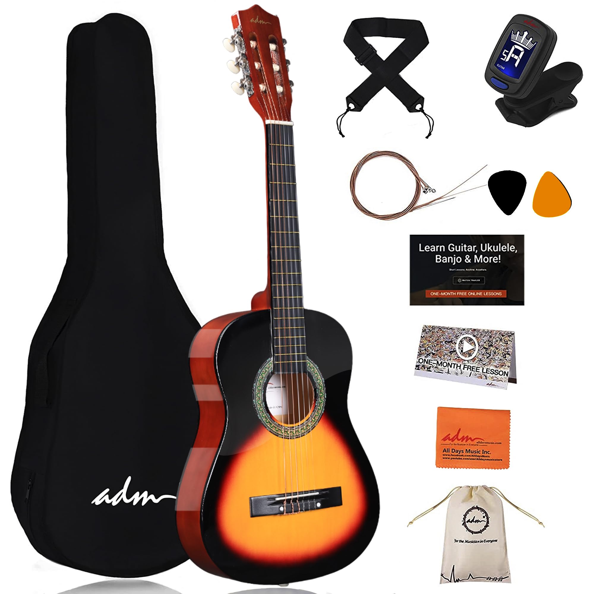 Set Chitarra Classica per Bambini ADM 1/2, Custodia e Accessori per Principianti