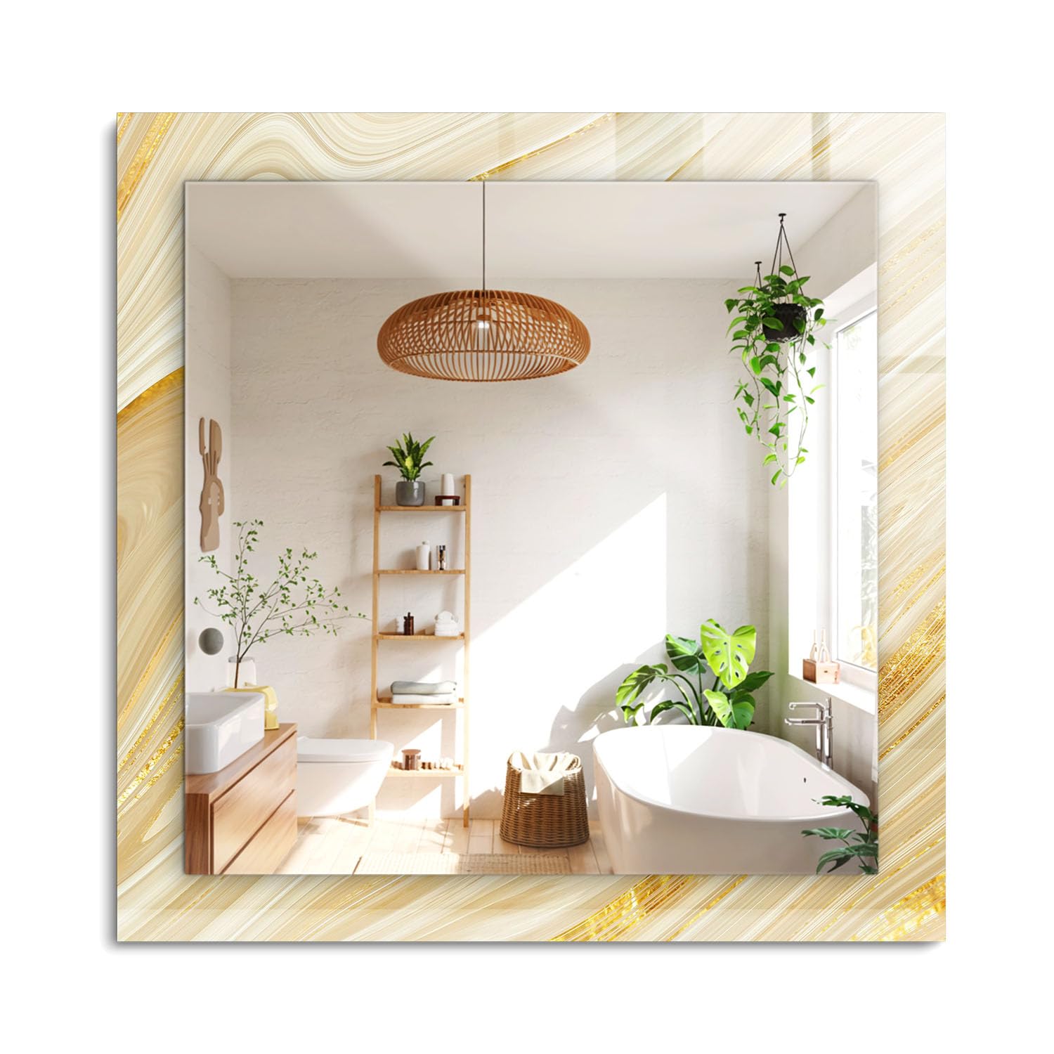Miroir rectangulaire cadre en verre graphique haut de gamme motif abstrait