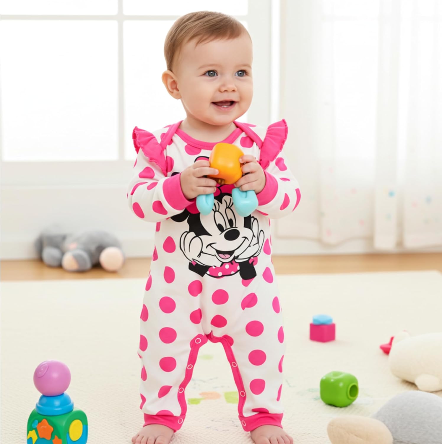 Disney Stitch Princess Cinderella Ariel Minnie Winnie Baby Girls Ruffle Long Sleeve Romper Bodysuit for Newborn to Toddler - Image 3