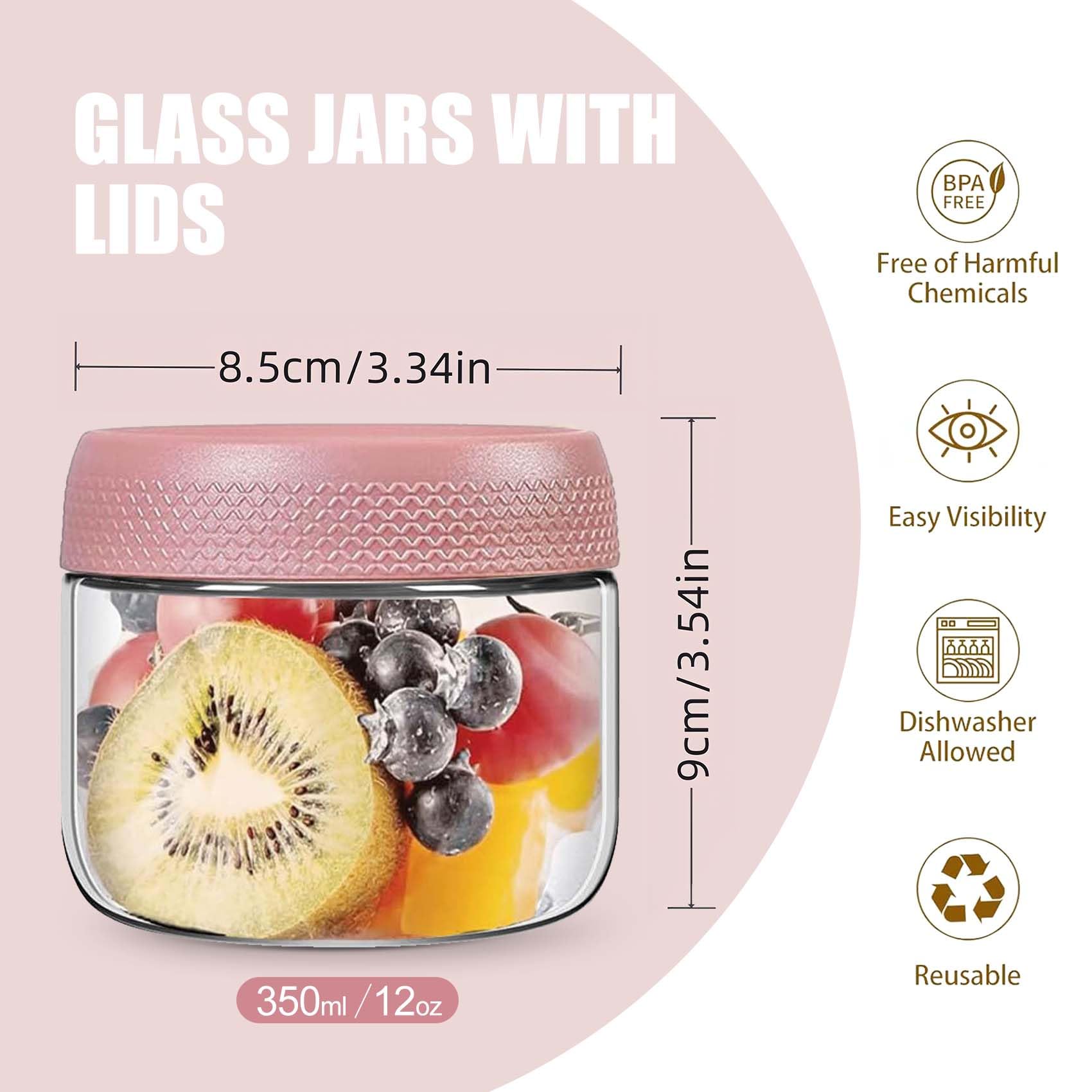 6-Pack 10.6 oz Glass Jar with Screw Lid Leakproof Overnight Oats Container, Yogurt Jars, Oatmeal Salad Jars - Image 2