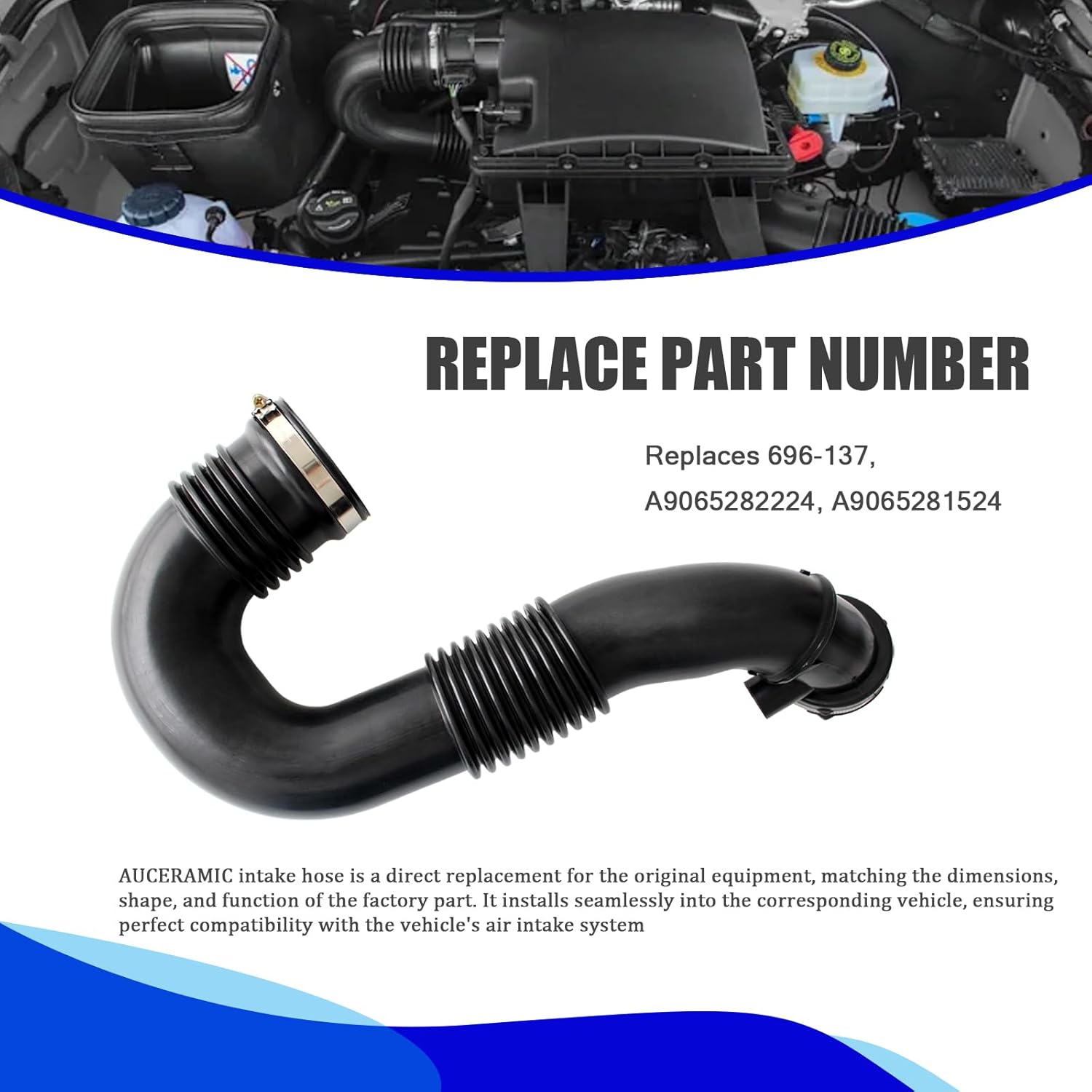 AUCERAMIC 696-137 Engine Air Intake Hose Tube with Clamps Fit for 2010-2022 Mercedes-Benz for 2007-2018 Dodge Freightliner Sprinter 2500 3500 4500 3.0L V6 9065281524