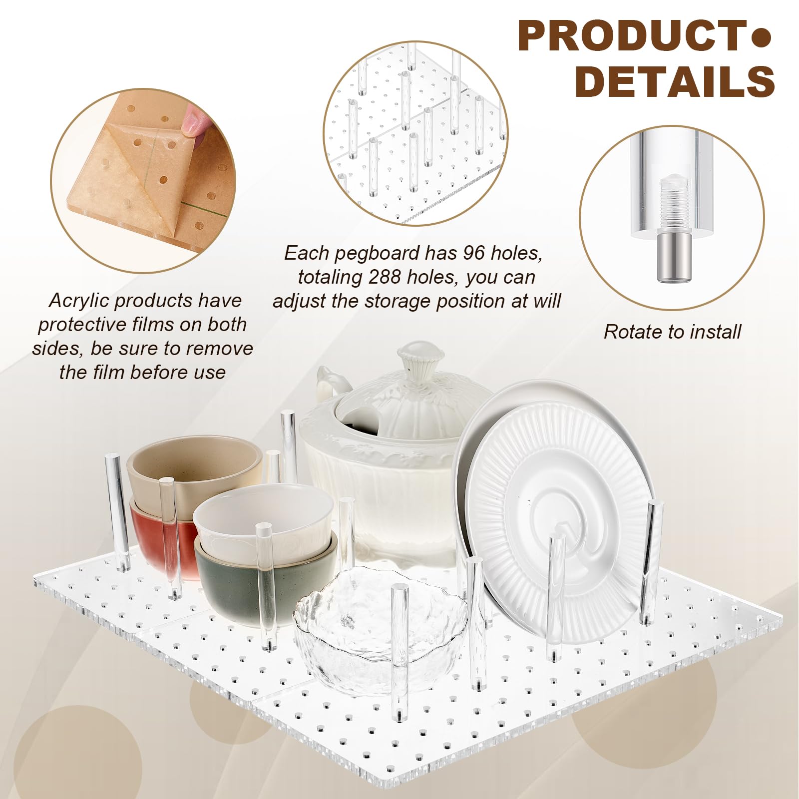 Kigley Stecktafel-Schubladen-Organizer aus Acryl mit 32 Heringen – 40,6 x 15 cm transparentes Stecktafel-System – Schubladen-Organizer für Geschirr, Lebensmittelbehälter, Kochgeschirr, Utensilien –
