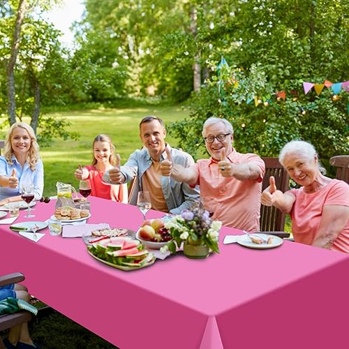 Miniatura 5 de Paquete de 12 manteles de plástico hawaianos para mesas rectangulares, cubierta de mesa desechable tropical rosa, verde, amarillo, mantel