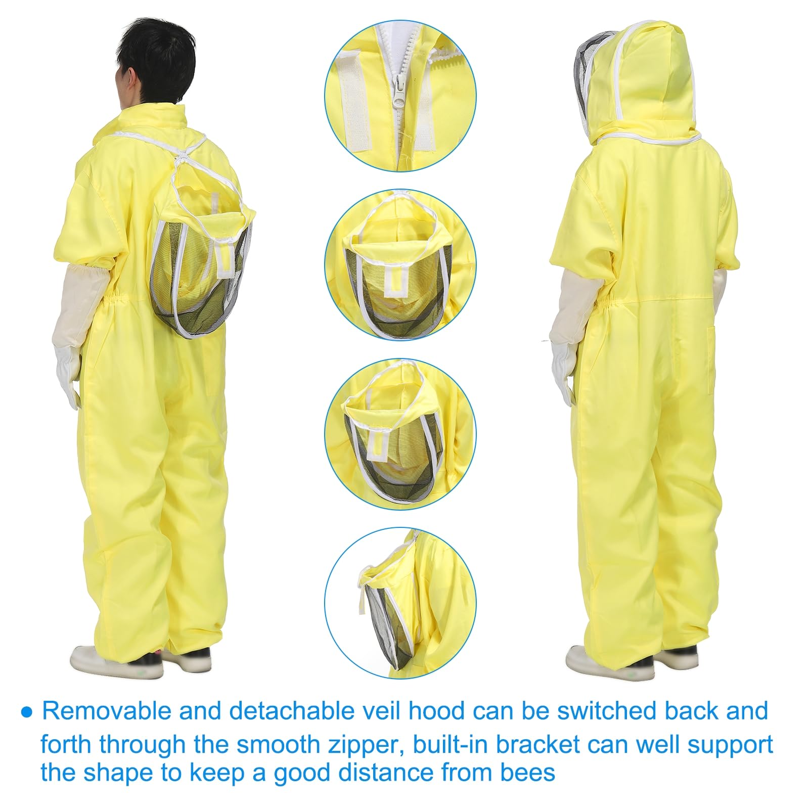 QUARKZMAN Tuta da Apicoltore per Uomo e Donna XL con Guanti e Velo (Giacca, Pantaloni, Guanti) Tute da Apicoltore per Adulti Principianti e Professionisti per Apiario, Giallo