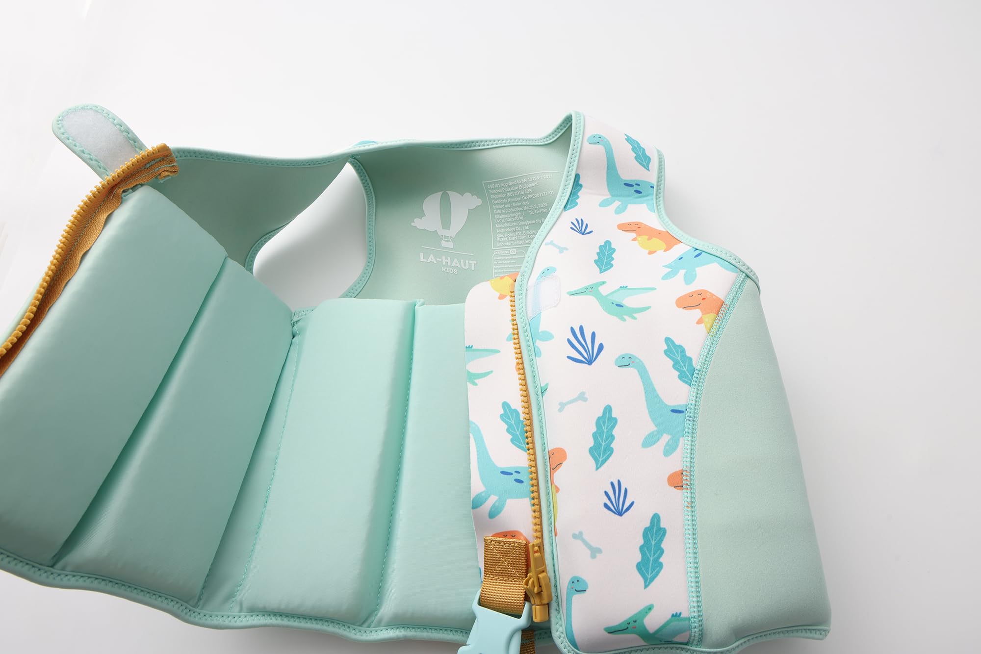 Gilet de Natation Aide à la flottabilité pour Enfants Fille garçon 3 à 6 Ans, UPF 50+, 40kg Maximum, Motif Dinosaure étoile de mer Coquille, Fermeture Éclair Sécurisée Ceinture Ajustable