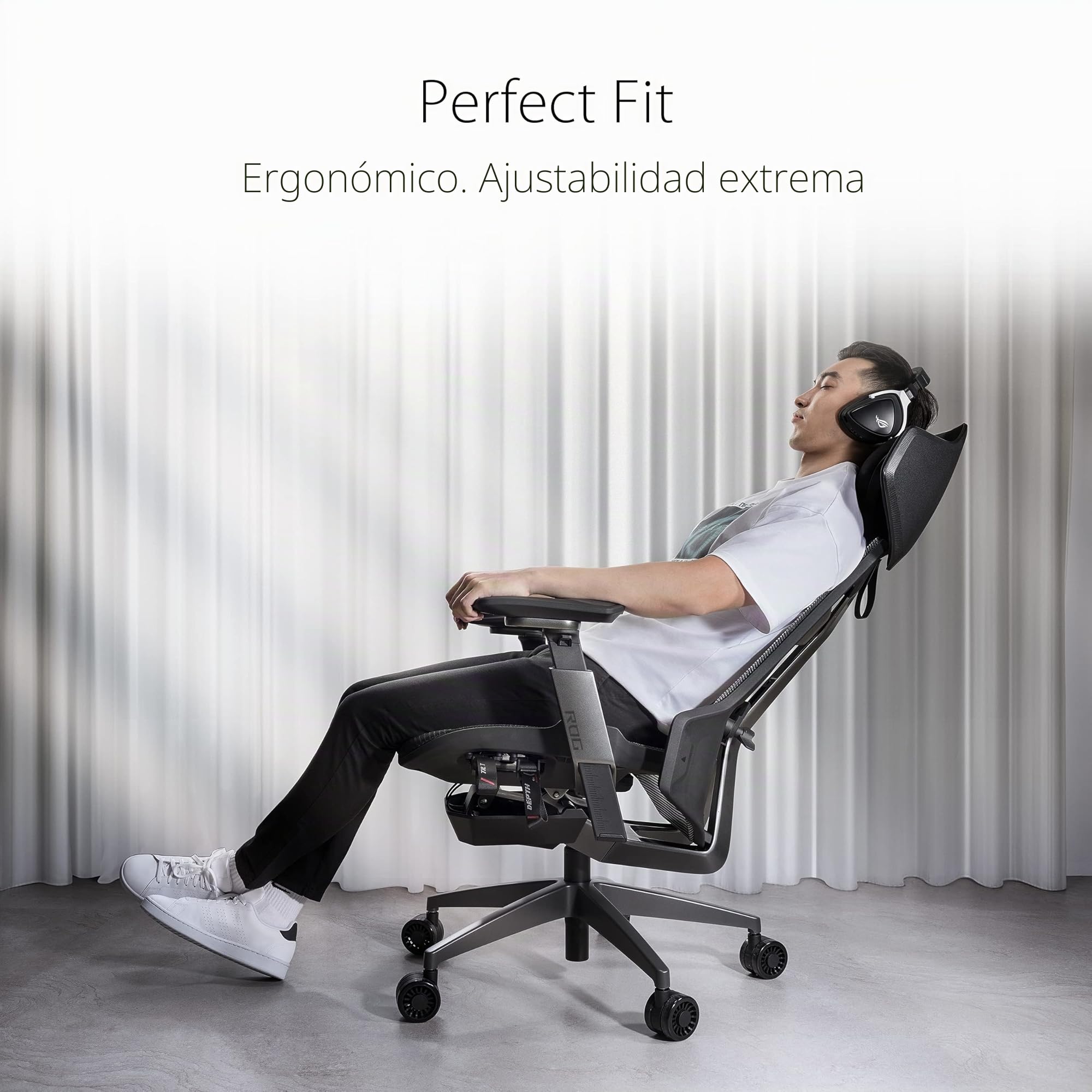 ASUS ROG Destrier Ergo - Silla Gaming Ergonómica (reposacabezas, Lumbar, reposabrazos y Asiento Ajustables, Respaldo con 4 Posiciones, Mobile Gaming Mode, Estructura de Metal, Malla) Color Negro