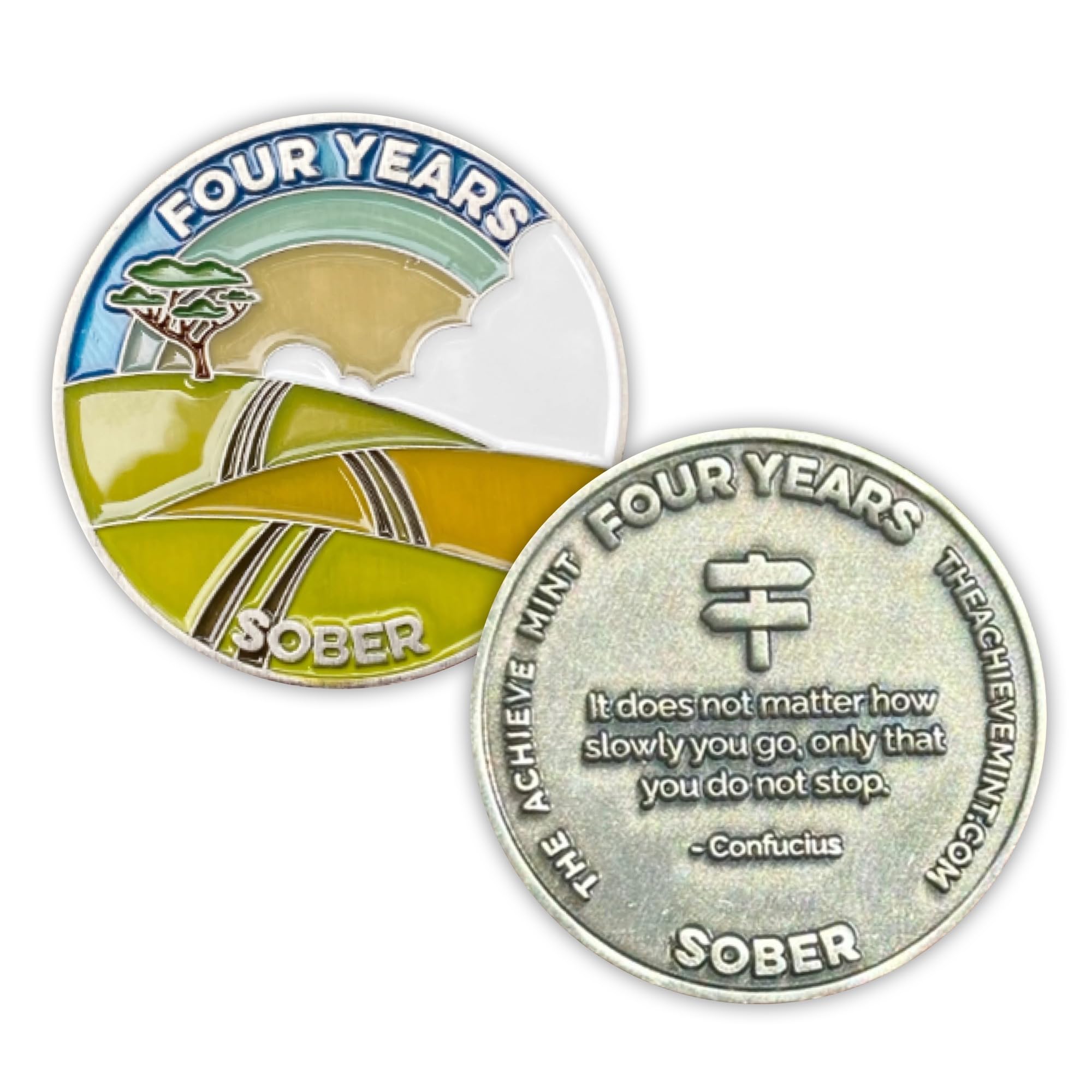 The Achieve Mint 4 Years Sober Token | Four Year Sober Chip | Non-AA Medal, Non-Religious Gift for Women and Men Celebrating Sobriety