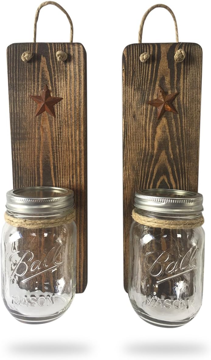 Rustic Wall Decor Wood Wall Sconces Set of 2 - Use for Candles, Flower Vases, Decorative Organizer, Housewarming & Wedding Gift (Jacobean)