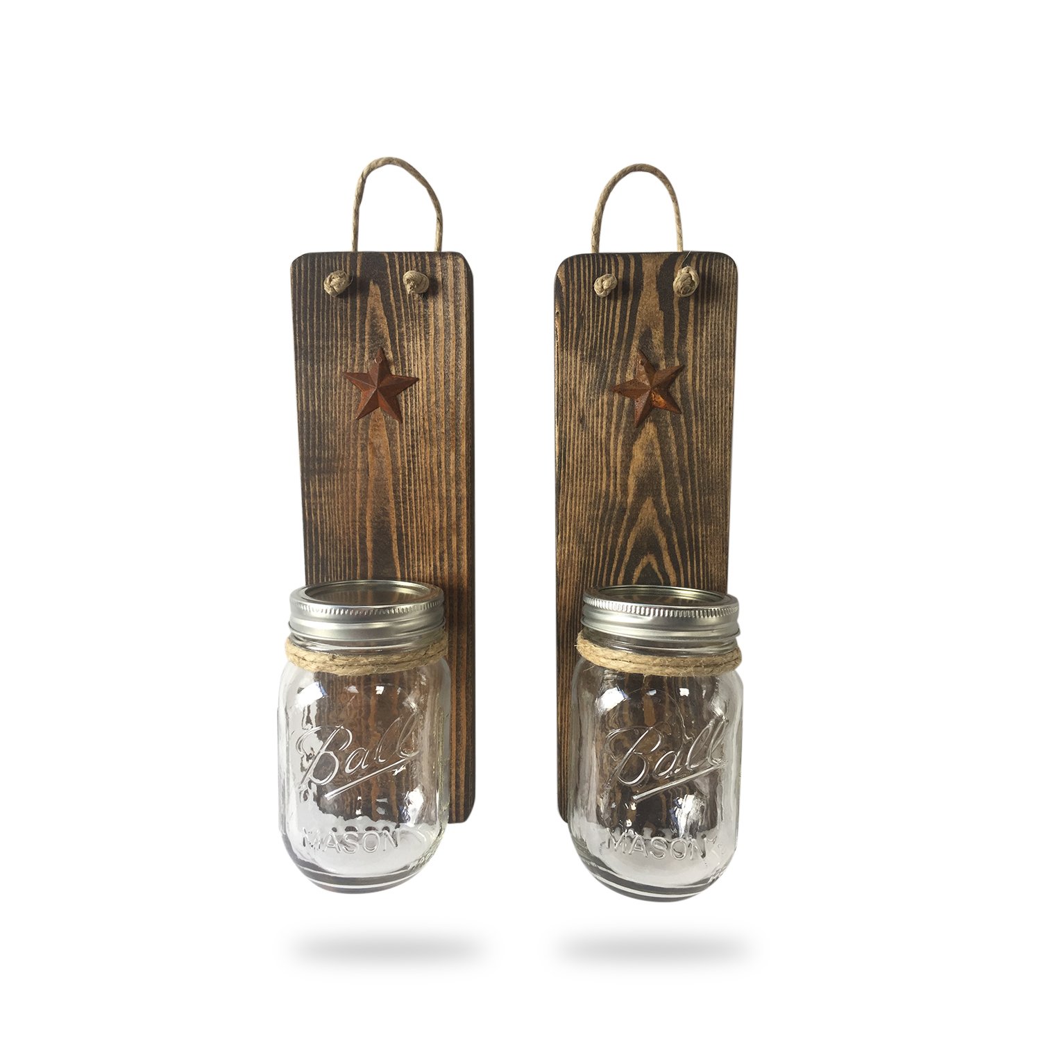 Rustic Wall Decor Wood Wall Sconces Set of 2 - Use for Candles, Flower Vases, Decorative Organizer, Housewarming & Wedding Gift (Jacobean)