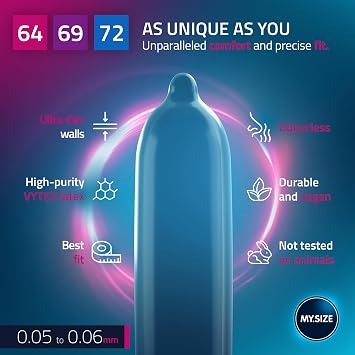 MY.SIZE PRO Condom Size 6,7,8-64,69,72 mm, XL & XXL, 3x3 Condoms - Perfect fit and a Suitable Size for Everybody