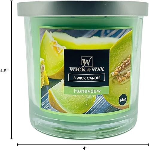 Miniatura 5 de Wick & Wax - Velas perfumadas en tarro de 3 mechas de 14 onzas Honeydew de Wick & Wax, levanta tu espíritu con la fragancia refrescante y agradable