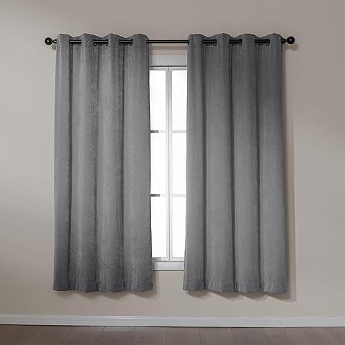 Amazon Basics Chenille Semi-Blackout Curtains with Diamond Weave for Bedroom and Living Room, 2-Piece Set with Grommets, 42" W × 72" L, Grey Diamond