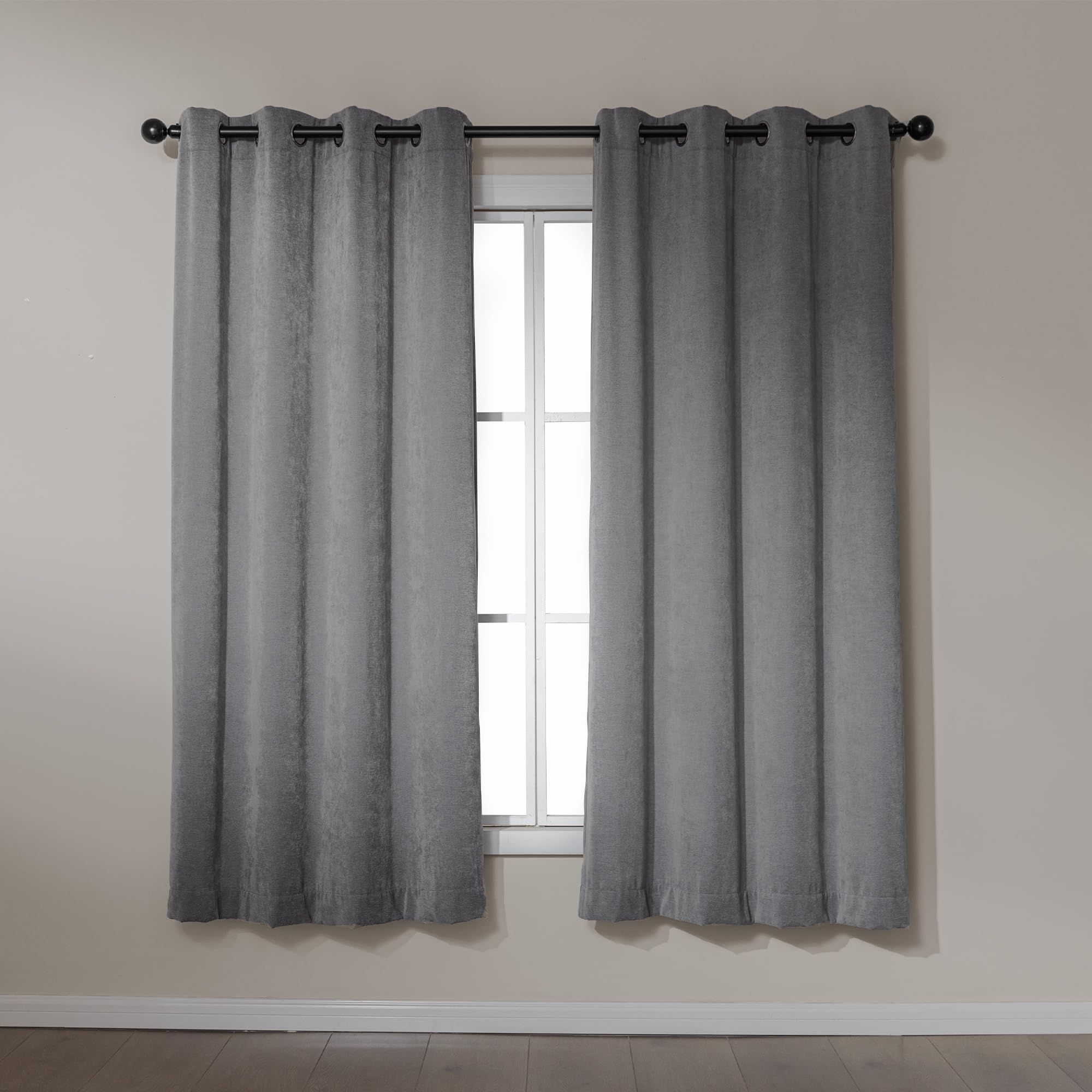 Photo 1 of Amazon Basics Chenille Room Darkening Curtains, Light Filtering Window Drapes for Bedroom and Living Room, 2-Panel Set with Grommets, 42" W × 72" L, Grey Diamond