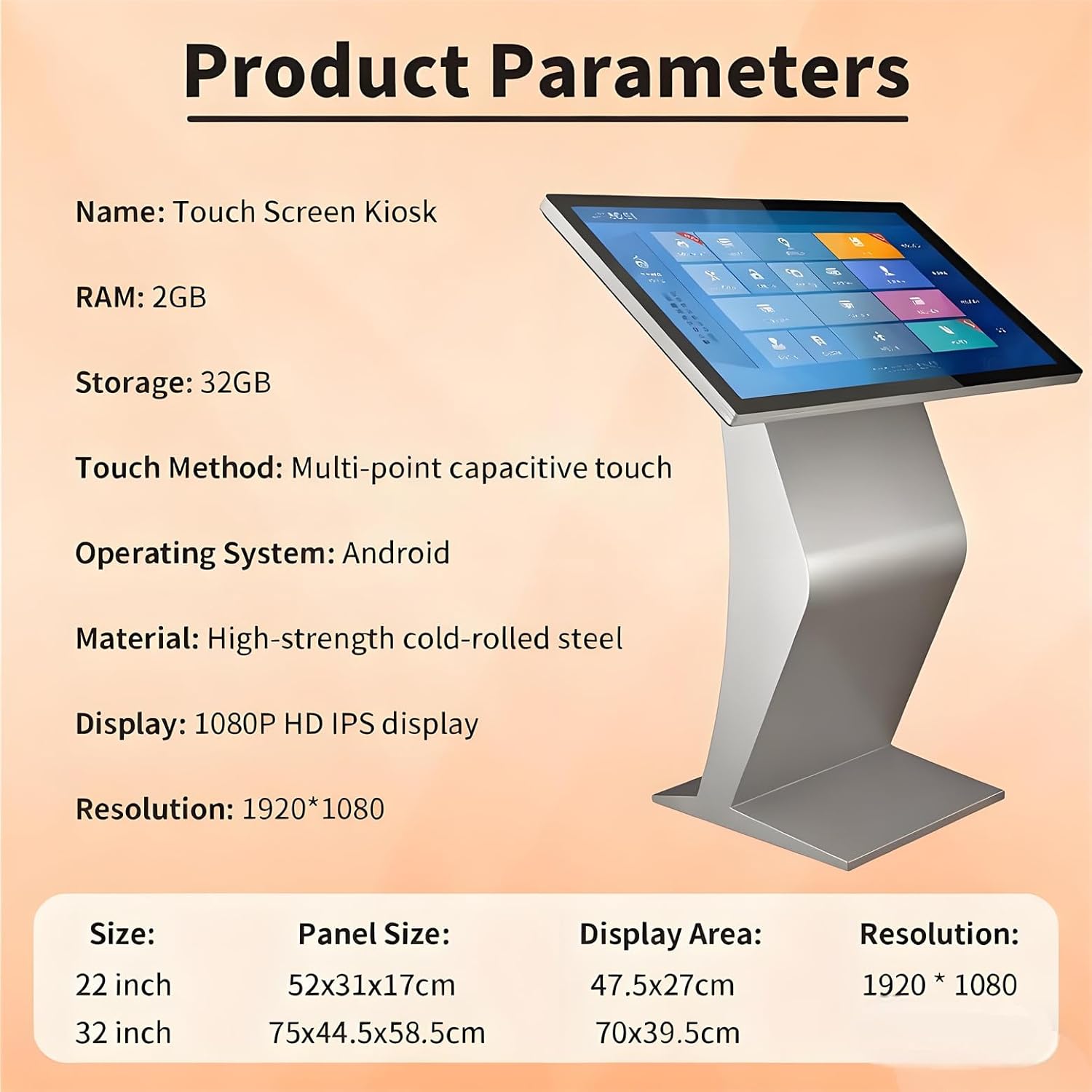 Self Service Kiosk, 21.5" /32" Interactive Kiosk 1080P HD IPS Touch Screen Display, Weatherproof Floor Standing Digital Signage for Outdoor/Indoor Black-21.5