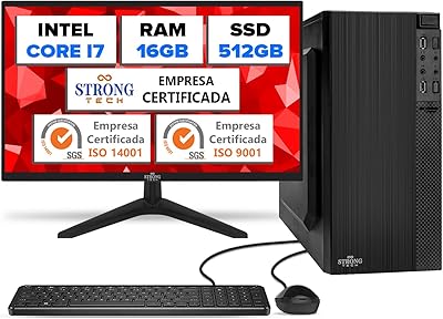Computador Completo Intel Core i7 16GB SSD 512GB Monitor 17" 4 Núcleos Super Turbo Pc Hdmi Teclado e Mouse Strong Tech  