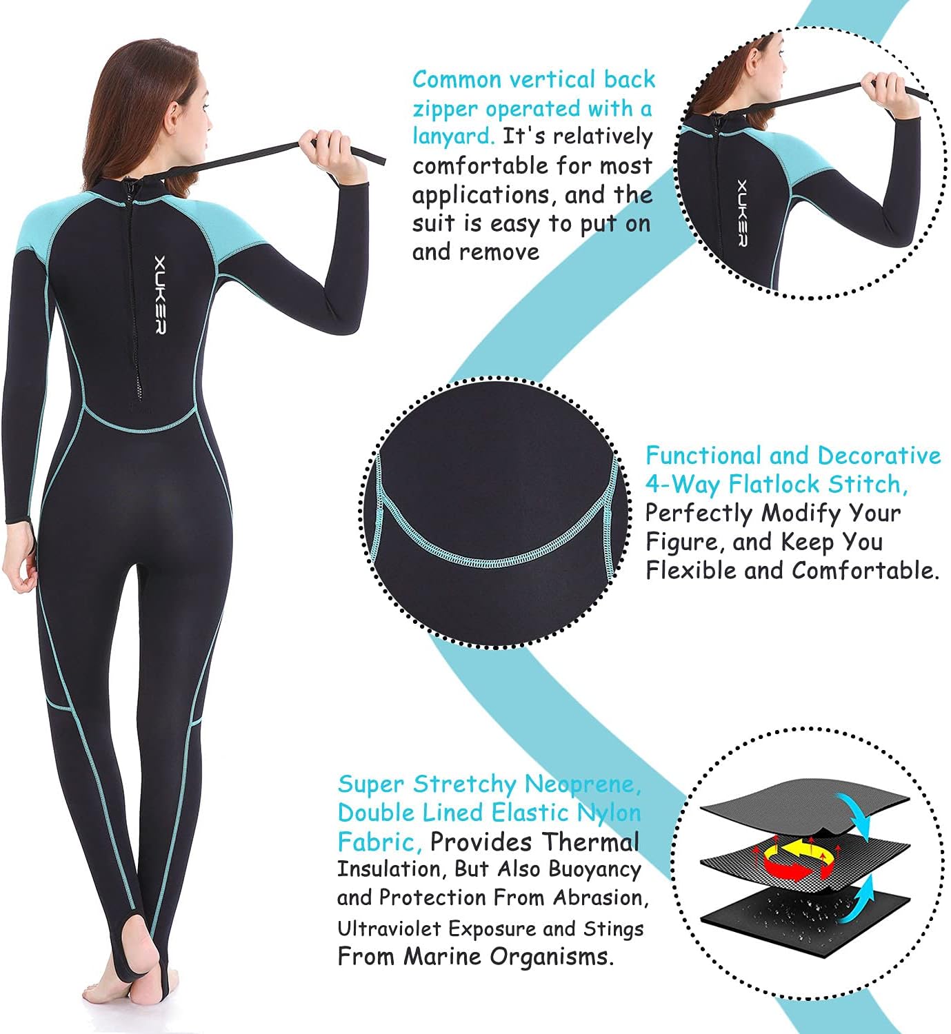 XUKER Womens Wetsuit 2mm 3mm, Neoprene Wet Suits for Women in Cold Water Full Body Dive Suit for Diving Snorkeling Surfing Swimming Canoeing : Everything Else