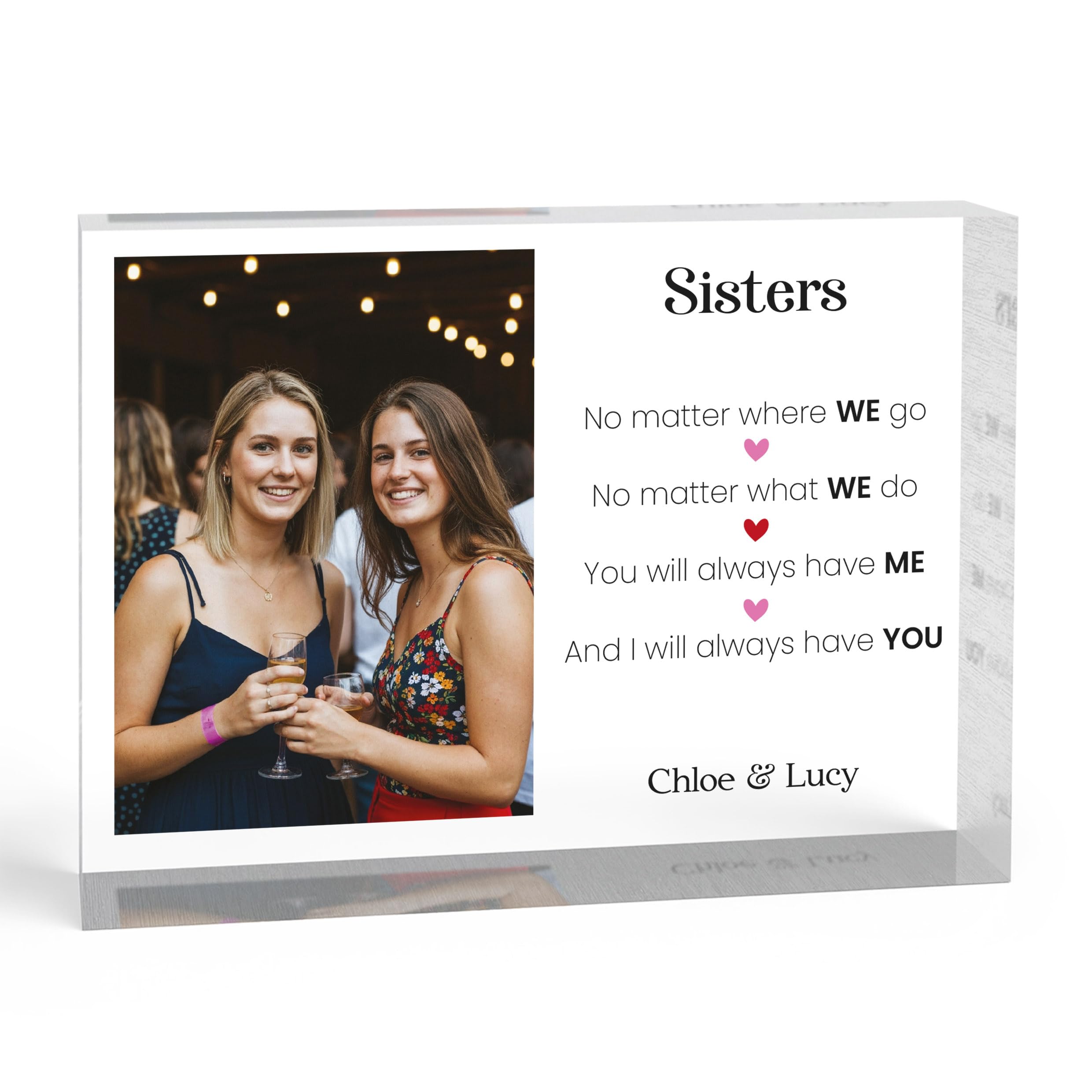 Beecreative Personalised Sister Gifts For Women - Custom Photo Clear Acrylic Block - Sister Picture Frame Present - With White Gift Bag
