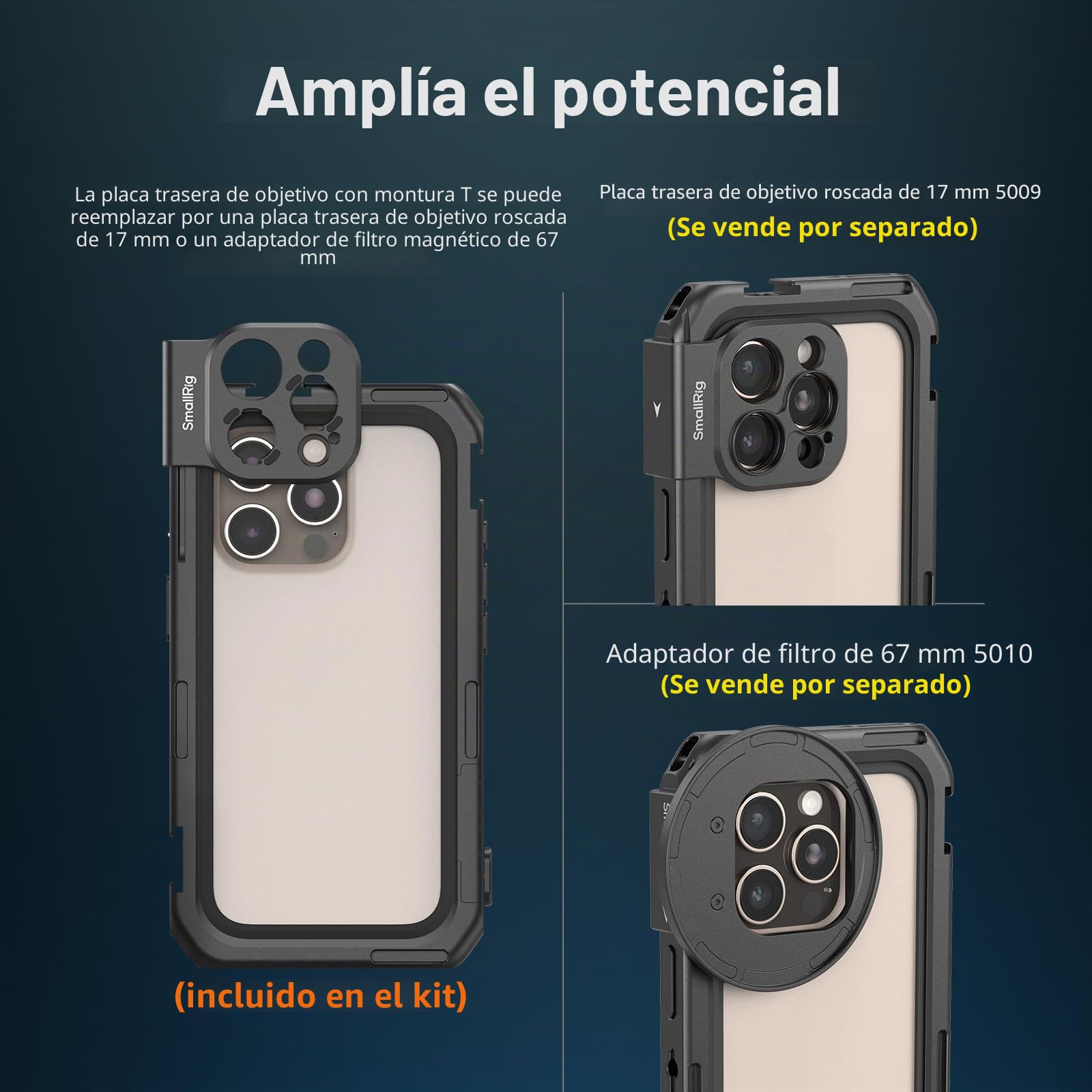 SMALLRIG Mobile Video Cage Basic Edition para iPhone 16 Pro con Carcasa Dedicada para Teléfono con Placa Posterior de Lente con Montura en T, Marco Suave de TPU - 5008