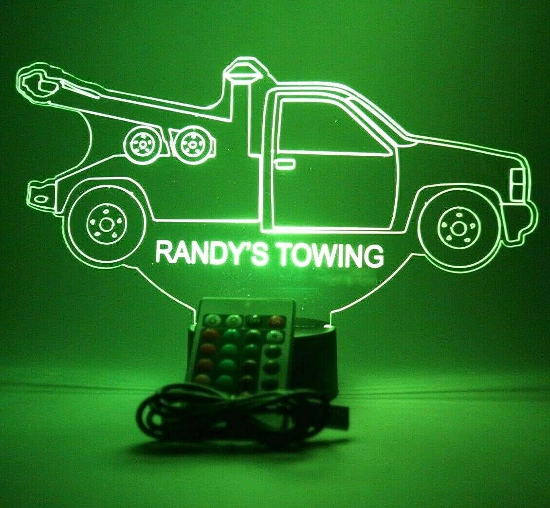 Tow Truck Shape Design Engraved Handmade Acrylic Personalized Tow Truck Wrecker Light Up Light Lamp LED, Light Up Light Lamp LED With Remote, Our Custom Design Feature - It's WOW, Comes With Remote