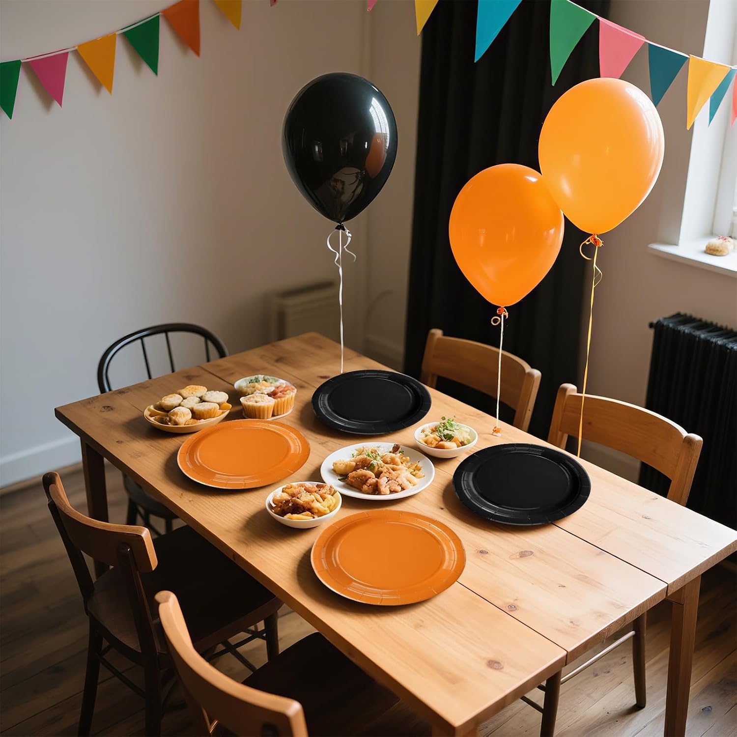 100Pcs Orange and Black Party Decorations 9" Heavy Duty Orange and Black Plates Disposable Graduation Tableware Set for Halloween Birthday Wedding Baby Shower Picnic Congrats Grad Party Supplies