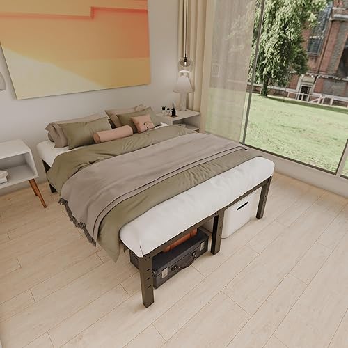 Miniatura 2 de Marco de cama de metal tamaño King de 14 pulgadas, no necesita somier, fácil montaje, marcos de cama estrechos y resistentes sin ruido, plataforma