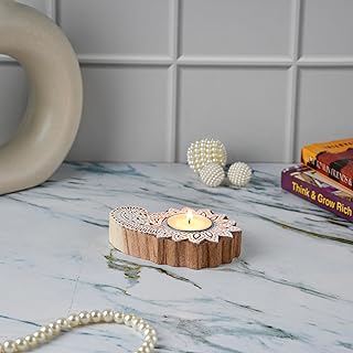 Handmade Wooden Block Print Tea Light Paisley Candle Holders for Diwali T-Light for Deepawali Decoration Items Designer Diya Deepam for Goddess Worship Housewarming Gifts