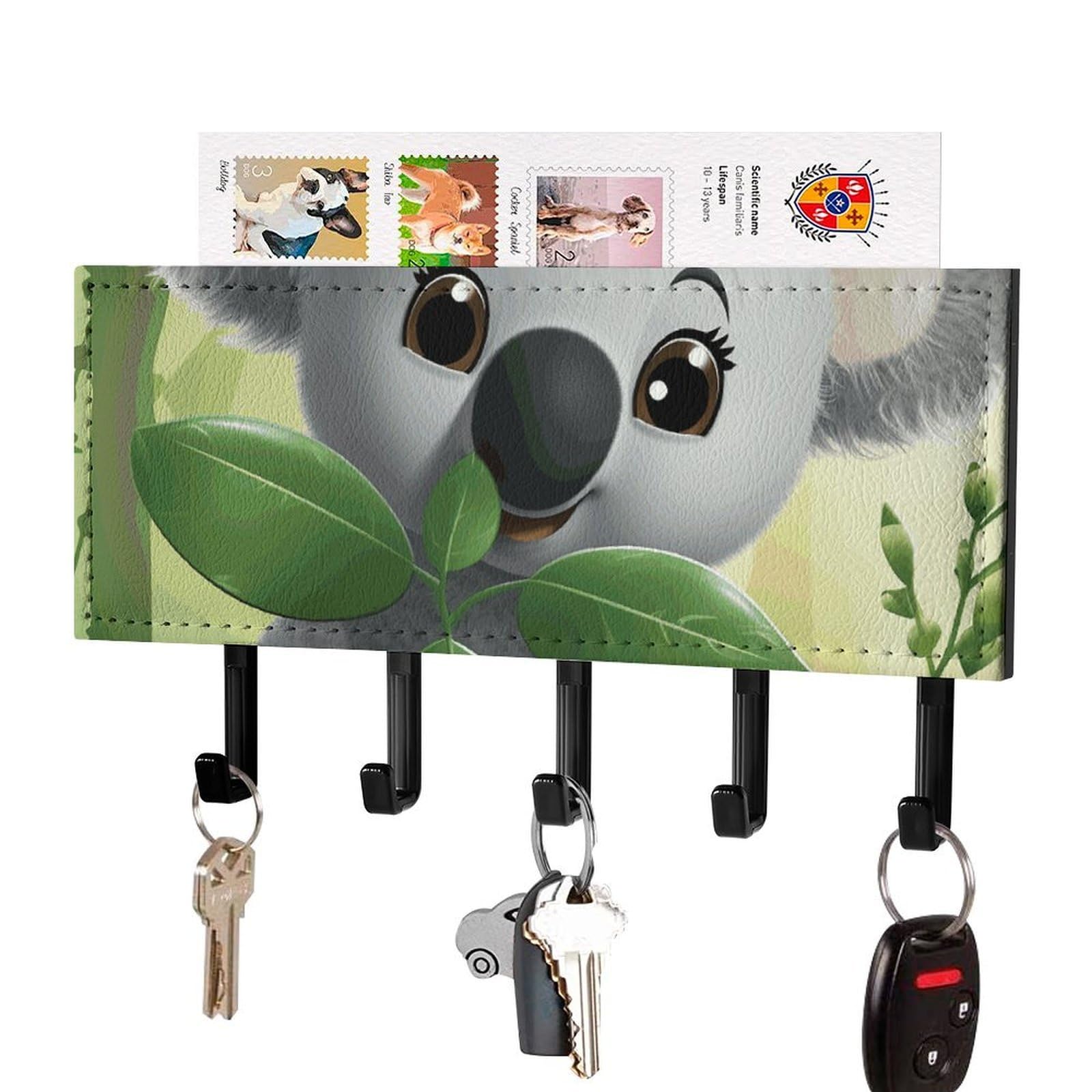 Fekiloot Black Koala Key Holder For Wall Adhesive, No Drilling, Key Hooks With 5 Hooks Wall Mounted, Self Adhesive Keys Rack For Entryway, Hallway, Living Room, Kitchen, Office