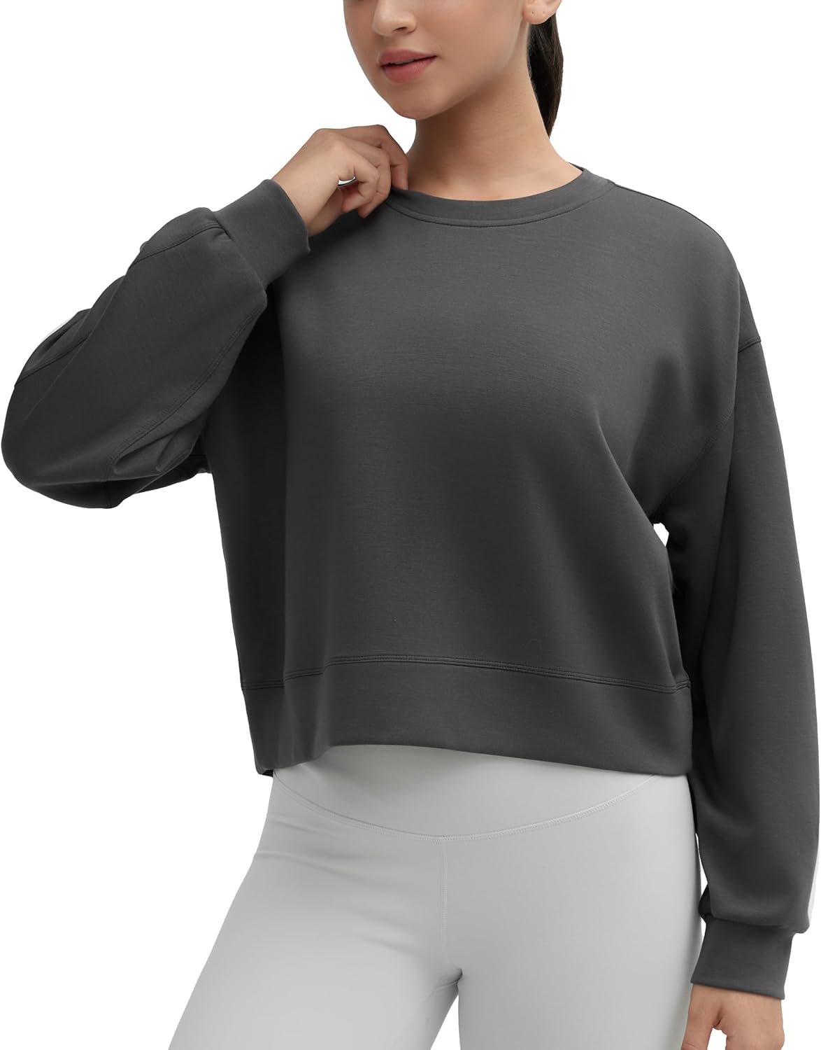 THE GYM PEOPLE Women's Crewneck Cropped Pullover Sweatshirt Cute Basic Long Sleeves Workout Tops - Image 4