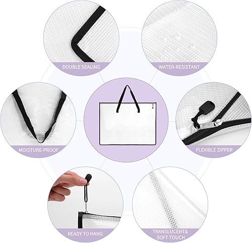 Miniatura 9 de EOOUT 4 bolsas de 19 x 25 pulgadas, carpeta de portafolio para obras de arte, bolsa de almacenamiento de carteles con cremallera y asa,