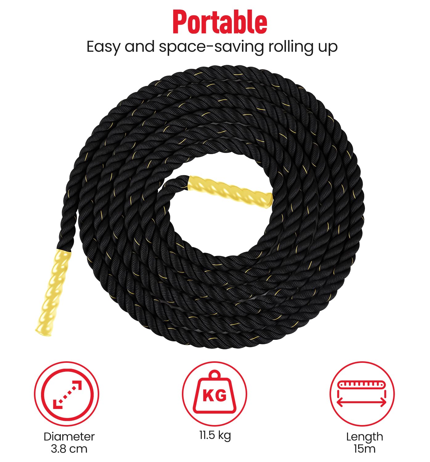 Ultrasport Battle Rope, Seillänge 3,8 cm Durchmesser, hochwertiges Schlagseil für Kraftausdauer & Muskelaufbau, Schwungseil für effektives Ganzkörpertraining & Functional Training