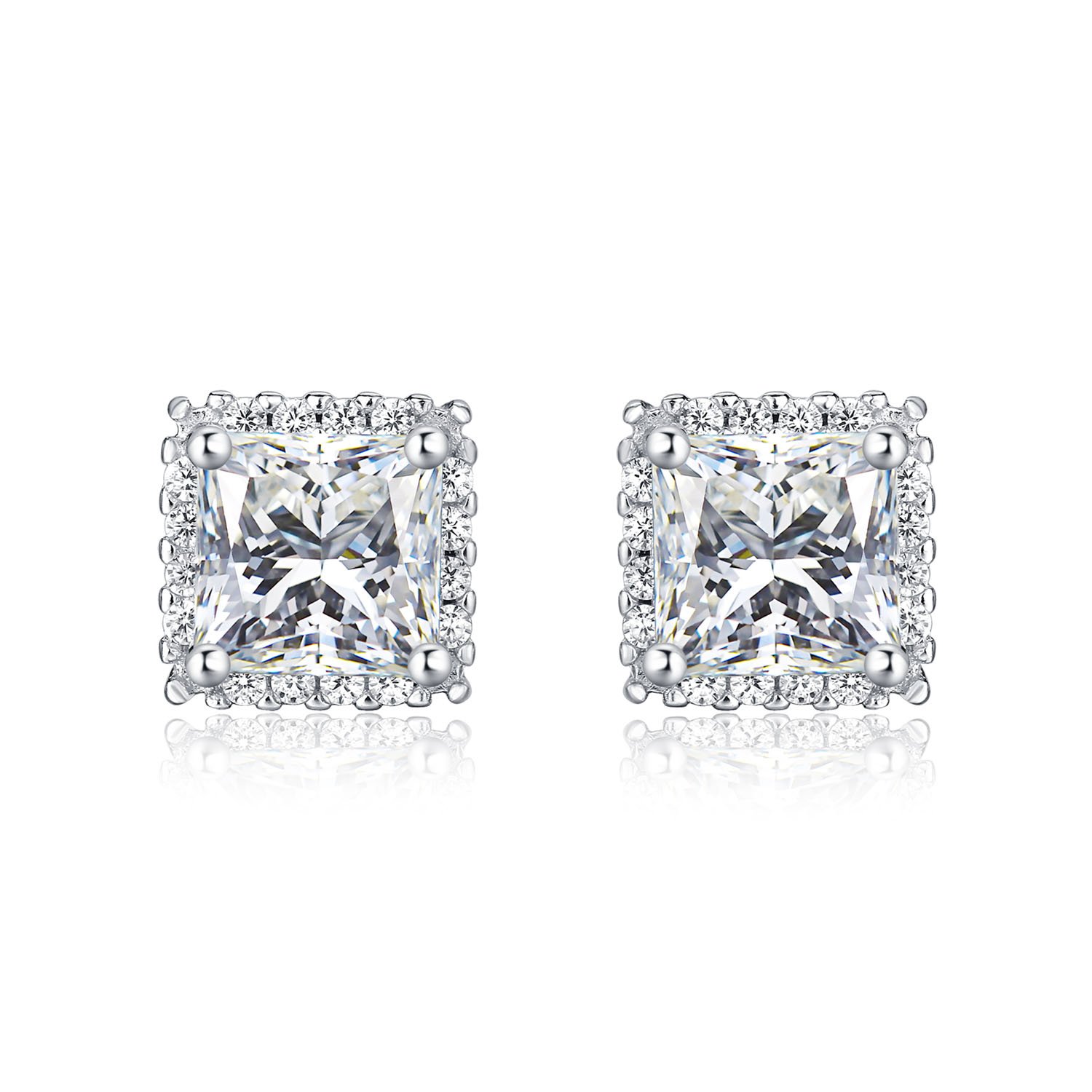 Diamond Treats Orecchini Donna in Argento Sterling 925, Orecchini Quadrati con Pietre Zirconi Bianchi, Blu, Verdi o Rossi, Orecchini in Argento 925 con una Confezione Regalo