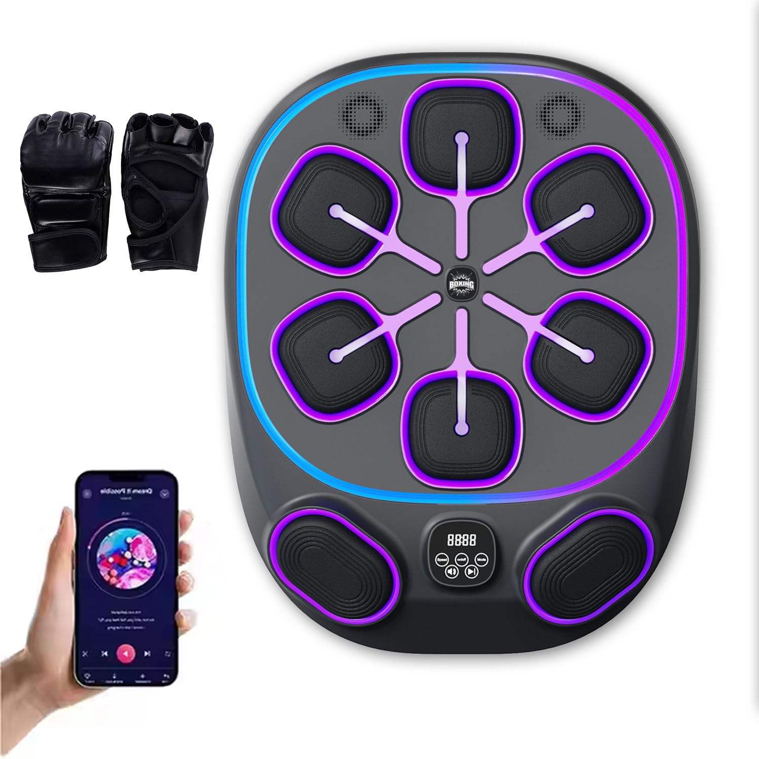 Music Boxing Machine - Sacco da boxe da parete con 8 zone di destinazione, sincronizzazione smartphone, contatore LED e design portatile per allenamento in palestra a casa