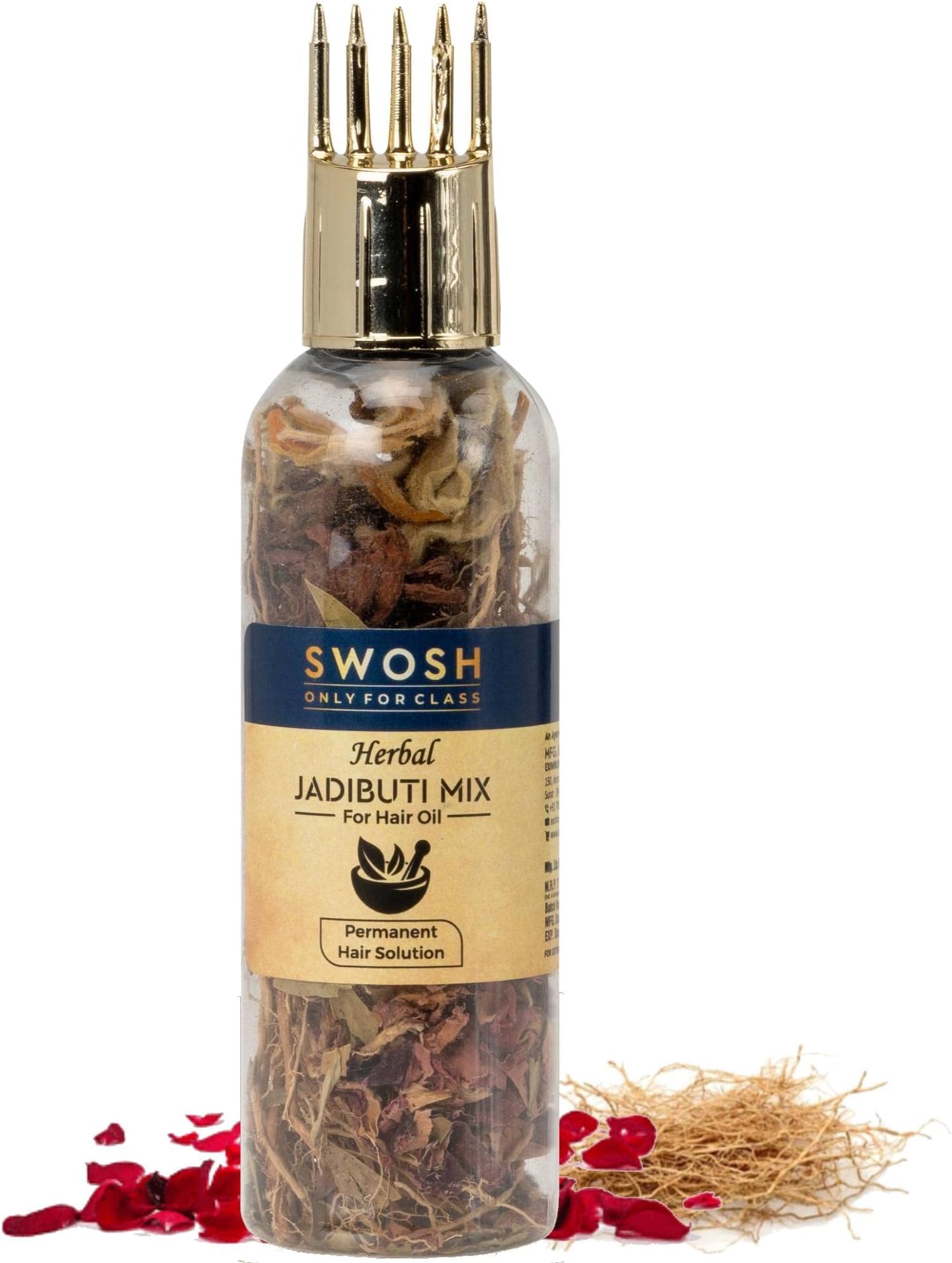 SWOSH Ayurvedic Herbal Hair Oil Mix Bottle Dry Jadibuti Mixture For Hair 10 gram With Hair Oil Applicator Bottle | Vetiver Roots, Jasud, Rose Petals, Kesudo and Senna Leaves