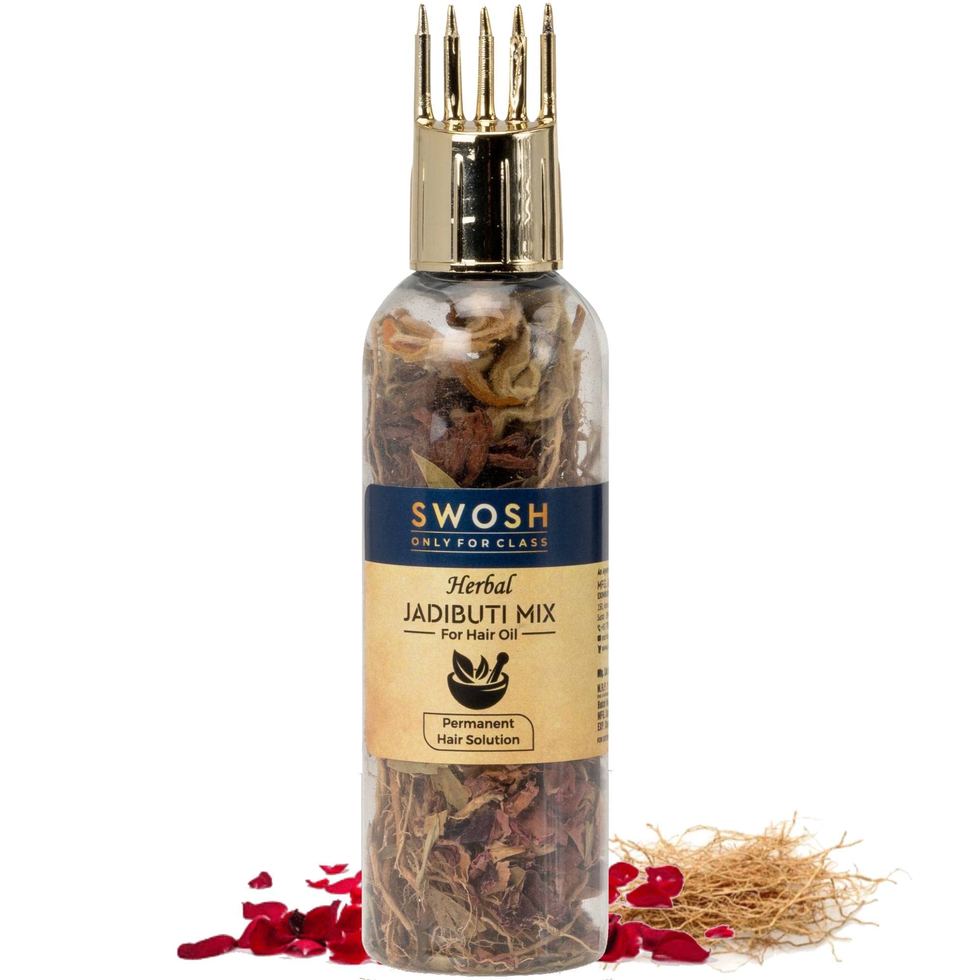 SWOSH Ayurvedic Herbal Hair Oil Mix Bottle Dry Jadibuti Mixture For Hair 10 gram With Hair Oil Applicator Bottle | Vetiver Roots, Jasud, Rose Petals, Kesudo and Senna Leaves