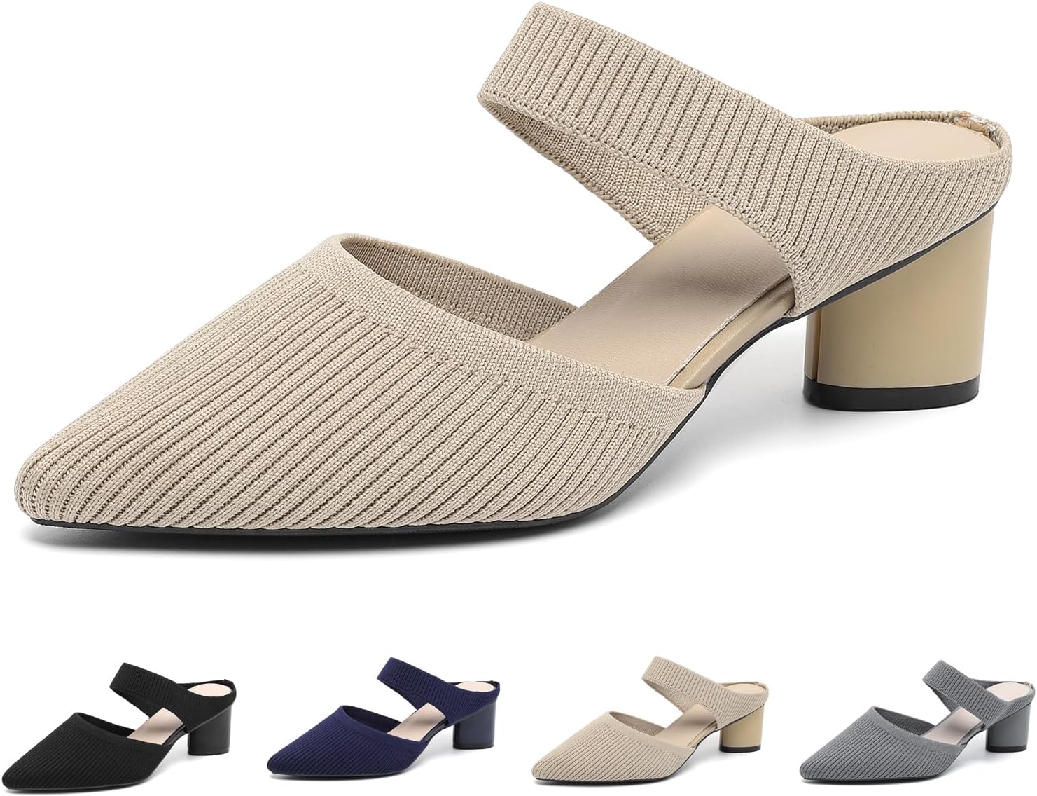 Women's Chunky Heel Mules - Breathable Mesh Design