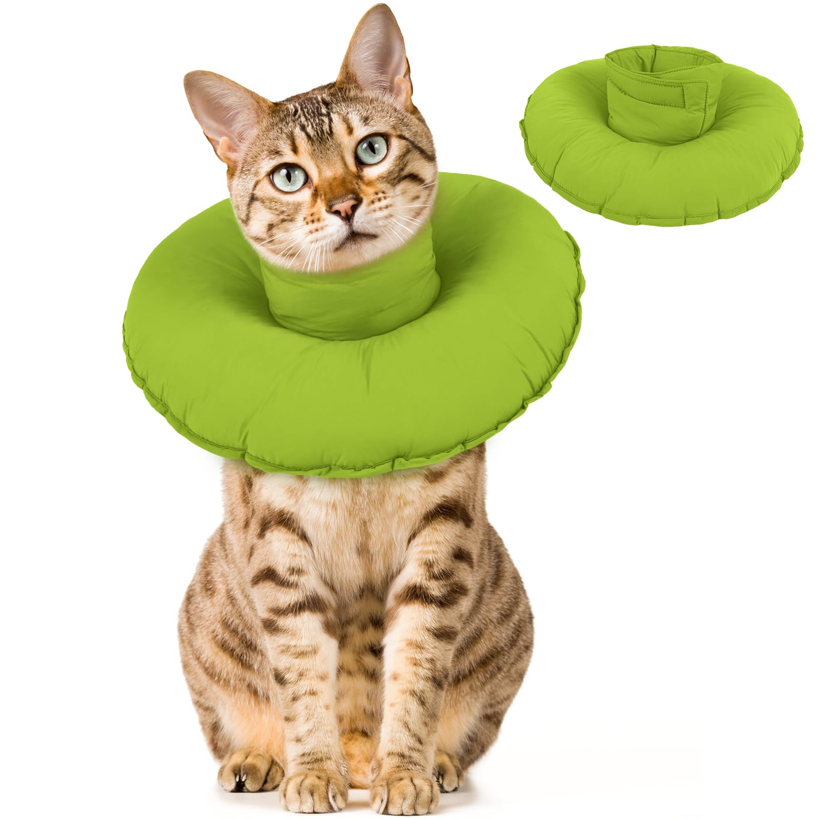 Cat Donut Collar, Cat Buster Collar Soft Neck Donut Adjustable Anti-Licking-Collar for Male Female Cats Soft Cushion/Pillow Cones with Turtleneck(Green, M) — image 1