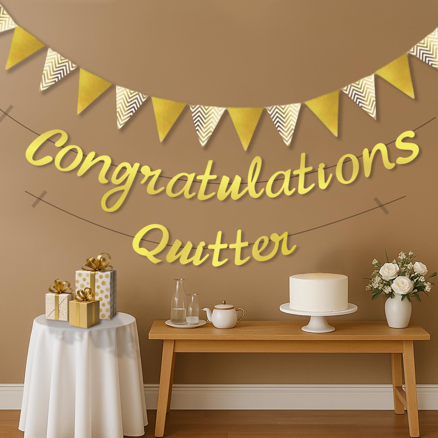 Party Propz Gold Congratulations Quitter Banner - Set of 3 Pcs Golden Congratulations Banner for Decoration | Farewell Decorations Items | Graduation Decoration Items | Golden (Cardstock, Paper) 2