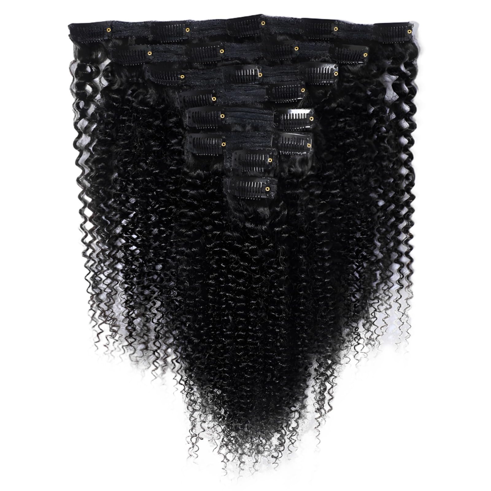 Clip-in Echthaar-Extensions, 14 Zoll, Natur Schwarz, Afro-Locken-Clip-ins, 8-teiliges Set, flexibles Styling, passend für mehr Fülle und einen harmonischen Look