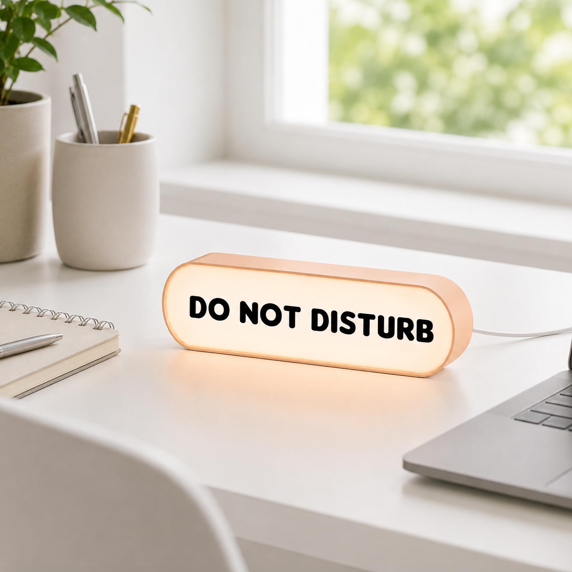 Meeting in progress light, do not disturb indicator for office, compact tabletop sign, USB powered, high-contrast lettering DO NOT DISTURB Sign for Desk, LED Light Box for Office Meetings