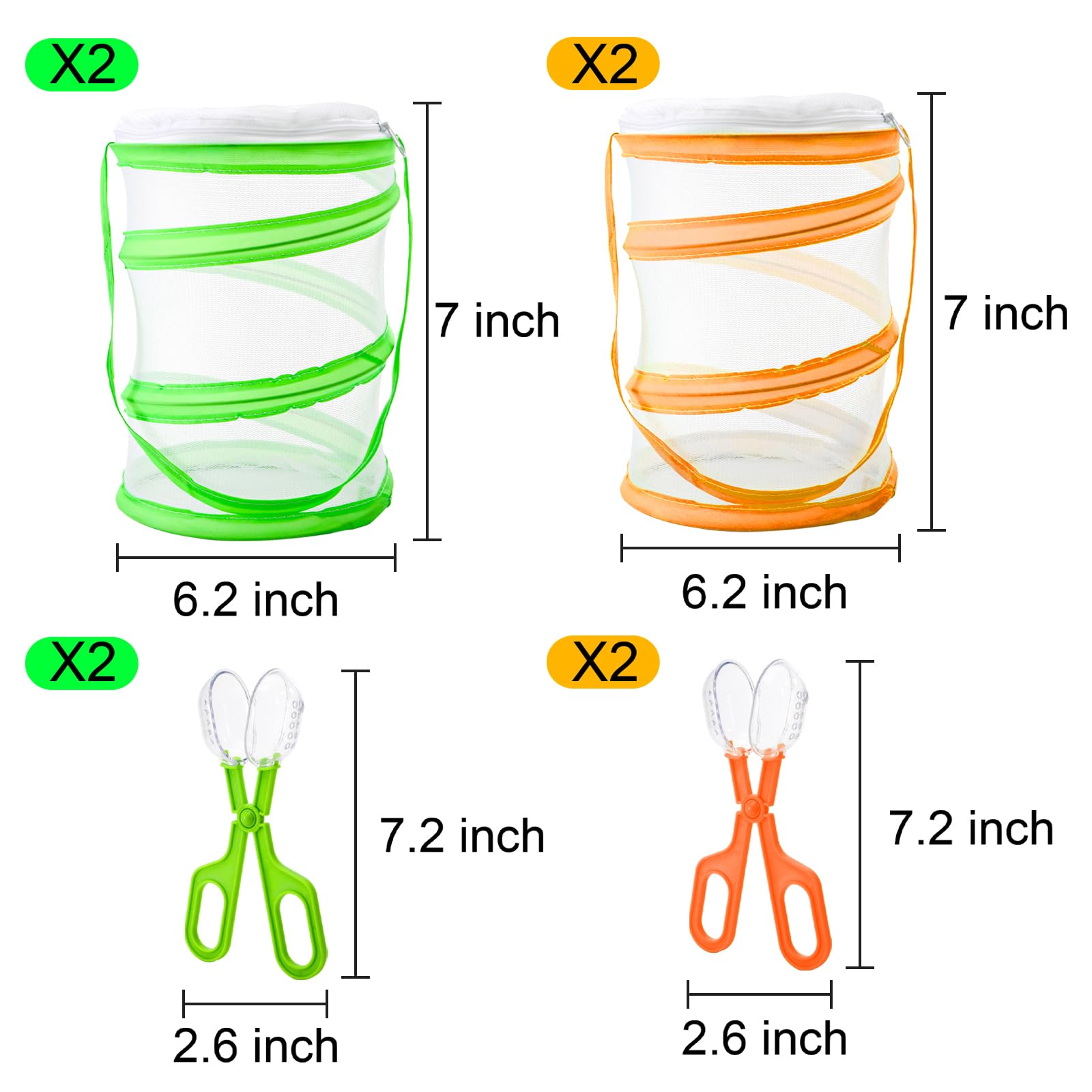ZENFUN 8 Pieces Butterfly Kit, 4 Pcs Insect and Butterfly Habitat Cage with 4 Pcs Bug Catcher, Insect Mesh Cage, Caterpillar Enclosure, Butterflies Habitat, Terrarium Pop-up(Orange, Green)