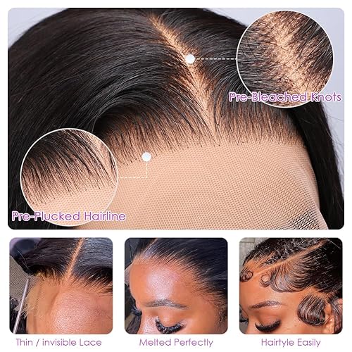Miniatura 4 de Hermosa - Pelucas de cabello humano lacio de 13 x 4 para mujeres negras, 9A, densidad del 150 %, peluca de encaje frontal de 26 pulgadas, cabello