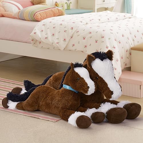 Miniatura 3 de MaoGoLan Peluche de caballo grande para niño, juguete de peluche de caballo grande para niña, poni montable de peluche para niños, almohada de
