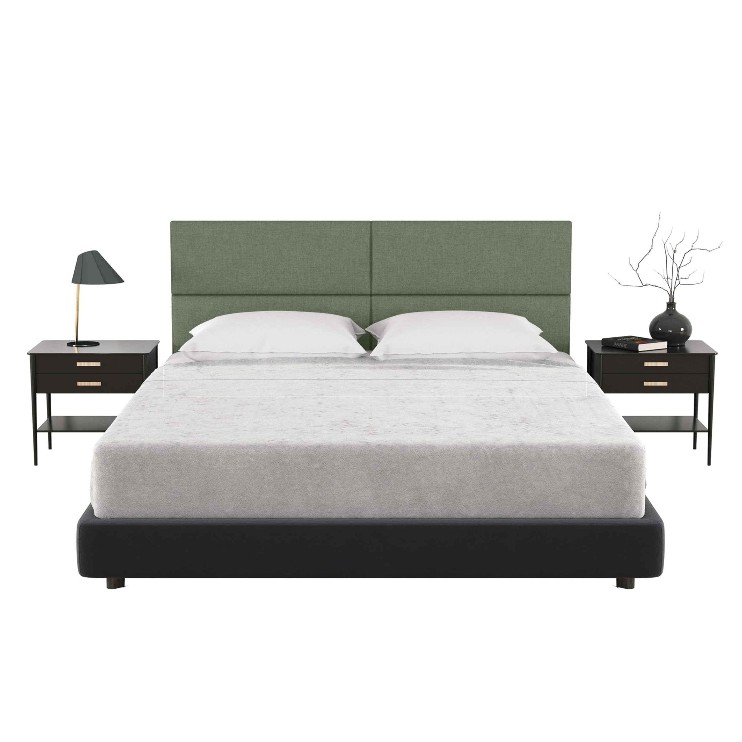 Jaxx Panelist Modern Padded Headboard – Set of 4 Wall Mounted Panels - Queen, Cypress Green Microvelvet