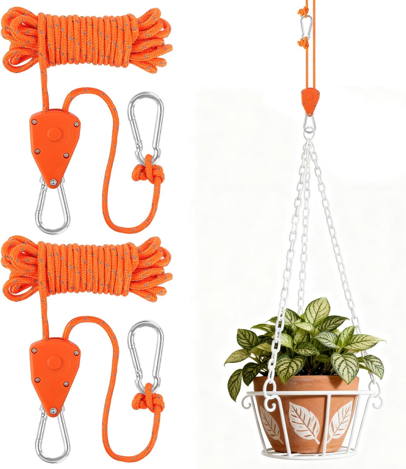 Pack of 2 Rope Ratchet 4 mm Adjustable Rope Ratchet with Hooks 4 m Guy Ropes with Rope Tensioner Adjustable Rope Ratchet Adjustable for Tents Plant Lamp Indoor Plants Orange