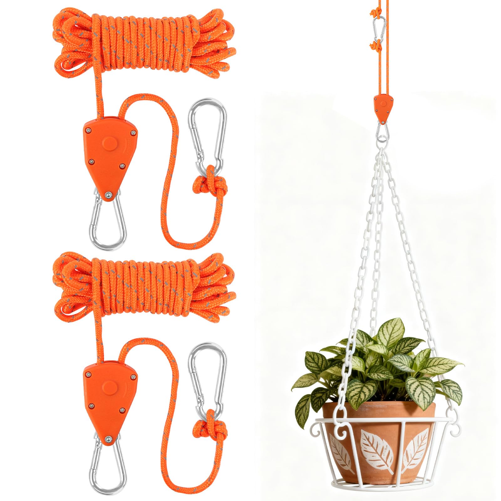 NUTKIT 2 Pack Tent Guy Ropes, 4 mm Ratchet Guy Ropes With Rope Tensioner, 4 M Portable Adjustable Fix Camping Rope, Tent Guide Guyline Ropes For Camping, Hiking, Awning, Grow Lights(4mm*4M)